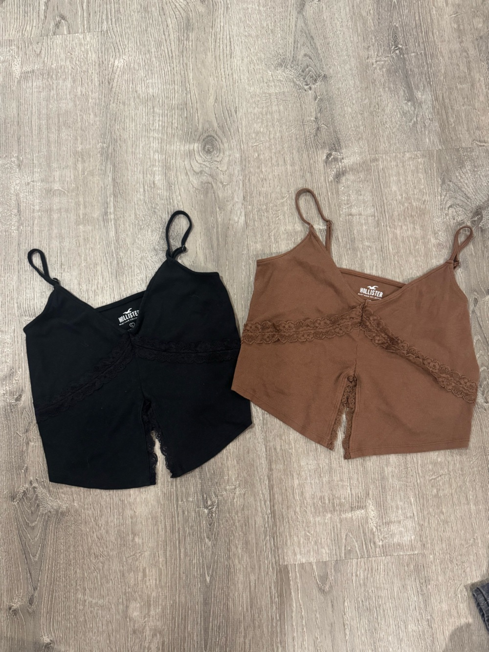 2 Hollister Lace-Trim Camis - Black & Brown